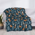 thumbnail image 3 of Yiaed Playful Foxes Forest Blues Print Blanket Throw Blanket Soft Cozy Flannel Blanket for Home Bed Sofa Couch Chair-60"x50", 3 of 6