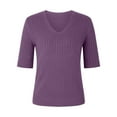 thumbnail image 3 of Women's Summer Sweater Short Sleeve V-Neck Breathable Cotton Pullover Soft Lightweight Knit Blouse Purple L, 3 of 4