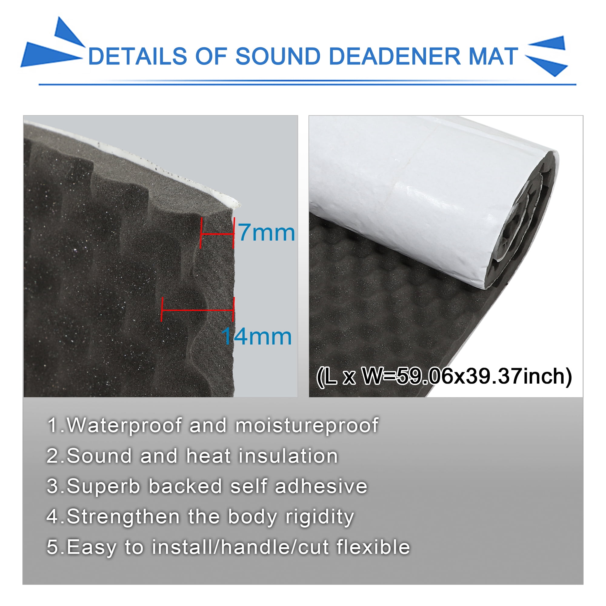 Unique Bargains 10.8sqft Car Sound Proofing Insulation Deadener Mat Memory Foam 39" x 24"