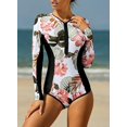 thumbnail image 4 of Women's Rashguard Long Sleeve Zip Floral Print One Piece Swimsuit Swimwear Bathing Suits, 4 of 7