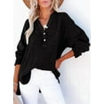 thumbnail image 4 of Womens Casual Button V Neck Long Sleeve Shirts Oversized Solid Blouses Tops Black M, 4 of 7