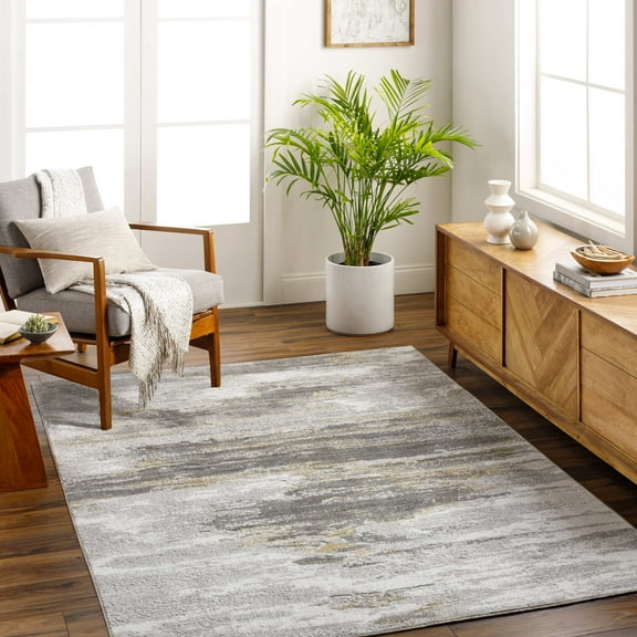 Mark&Day Area Rugs, 5x7 Hila Modern Abstract Marble Charcoal/Off-White Area Rug, Grey Yellow Off-White Marble Swirl Carpet for Living Room, Bedroom or Kitchen (5'3" x 7')