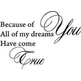 thumbnail image 1 of Glossy Black 28" x 20" Decaltor because of you all my dreams come true love quote Sayings Words Art Decor Lettering Vinyl Wall Art Inspirational Uplifting, 1 of 1