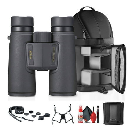 Nikon 10x42 Monarch 5 Waterproof Binoculars | ED Glass Fog-Proof Lightweight & Durable for Hunting & Birdwatching (7577) + Sling Backpack + Cleaning Kit + Suspender Harness