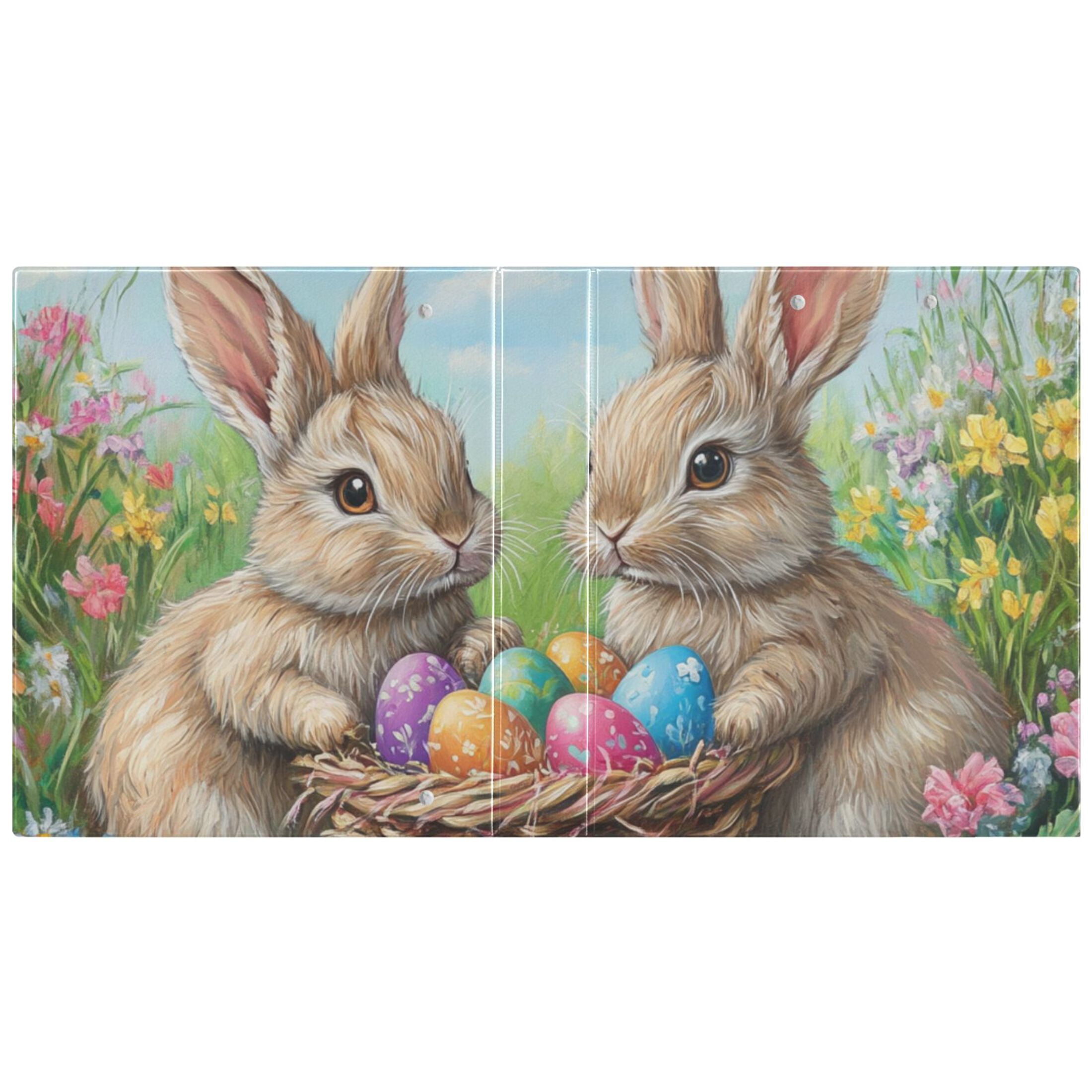 Easter Eggs and Rabbits 3 Ring Binders 1.5 inch Hardcover File Folders with Interior Pockets A4 Size Organizer for School Office Hospital Set of 2