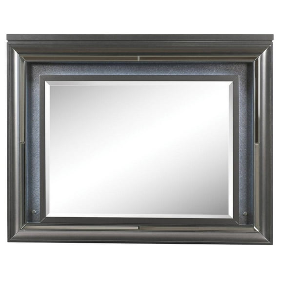 Acme Sawyer Rectangular Wooden Frame Mirror with LED in Metallic Gray