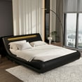 thumbnail image 3 of Sifurni Queen size Wave-Like Curve Deluxe Upholstered Modern Bed Frame with LED Headboard, Black, 3 of 10