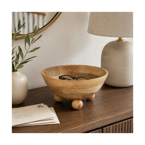Round Mango Wood Decorative Bowl for Coffee Table and Kitchen Counter - Modern Home Decor Accent for Entryway, Shelf Display, and Table Decoration - Candy Bowl or Key Storage - 6", Brown