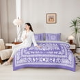 thumbnail image 5 of jejeloiu Soft Boho 7pcs Queen Bedding For Men Women,Paisley Pattern Bedding Comforter Set Queen,Purple White,Light Gray Reversible, 5 of 7
