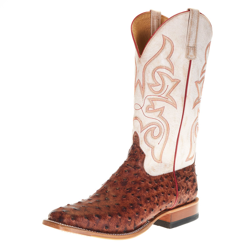 Mens New Leather Ostrich Quill Design Cowboy Western Boots Square Toe Sand Oryx