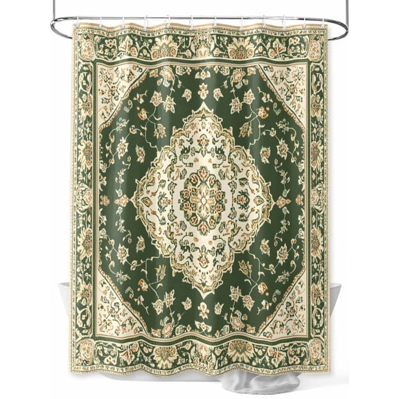Vintage Ethnic Floral Shower Curtain, Retro Green Classical Bohemian Style Waterproof Shower Curtain Set with 12 Hooks Lightweight Washable Fabric Shower Curtains for Bathroom 36x72 Inches