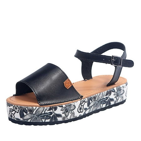 

KIJBLAE Women s Wedges Shoes Clearance New Summer Plus-size Leopard Print Spliced Platform Open-toed Sandals Black 40 Lady Wedges Shoes Reduced Price