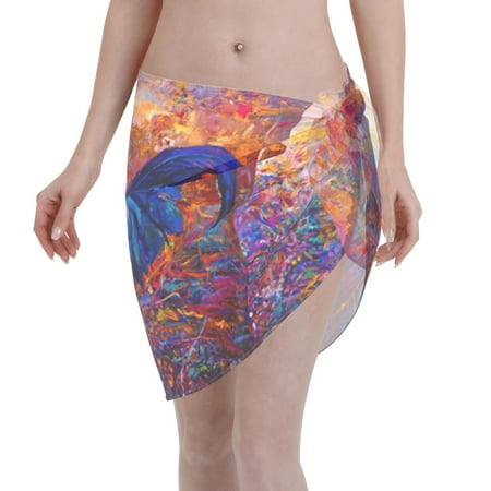 Adobk Women Beach Sarong Bathing Suit Rooster Oil Painting Print Wrap Skirt Sheer Bikini Swimsuit Cover Ups For Swimwear