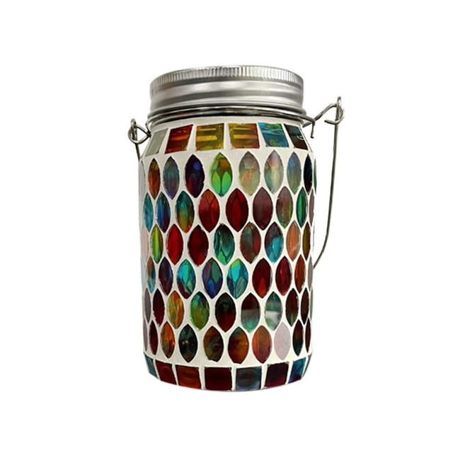 1 Pack Solar Outdoor Mosaic Lantern Waterproof Hanging Table Lamp Night Light For Garden Patio Party Yard Decor