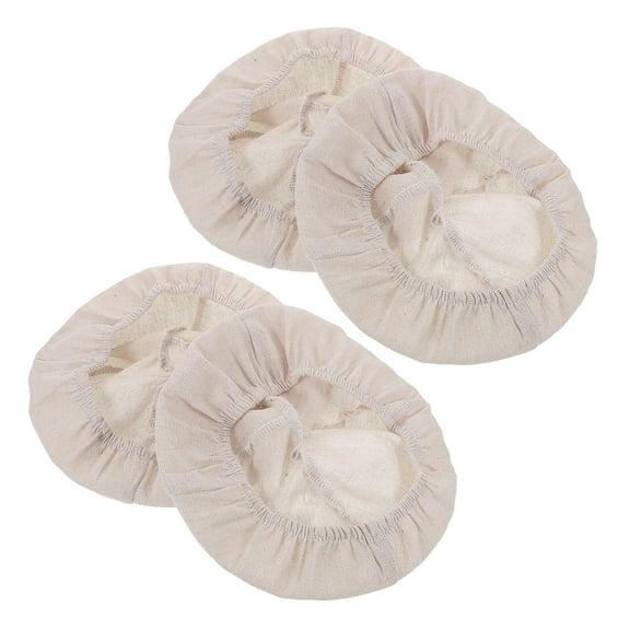 RENACLIPY Set of 4 Beige Cotton Linen Bread Proofing Cloth Covers for Baking Liner, Round Basket Dough Rising Cloth
