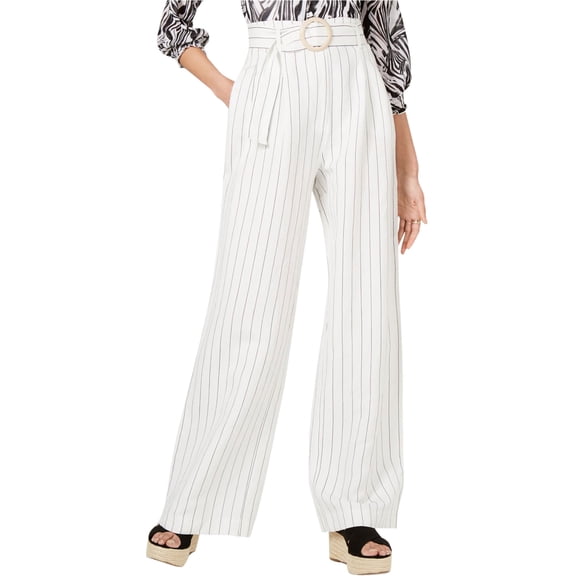 Leyden Womens Striped Casual Trouser Pants, White, Medium