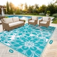 thumbnail image 4 of Findosom Outdoor Rug 8'x10' Reversible Waterproof Outdoor Patio Rug Mat Plastic Straw Rug Outdoor Area Rug Patio Camping Rug for RV Picnic Balcony Backyard Beach Outdoor Decor,Teal, 4 of 9