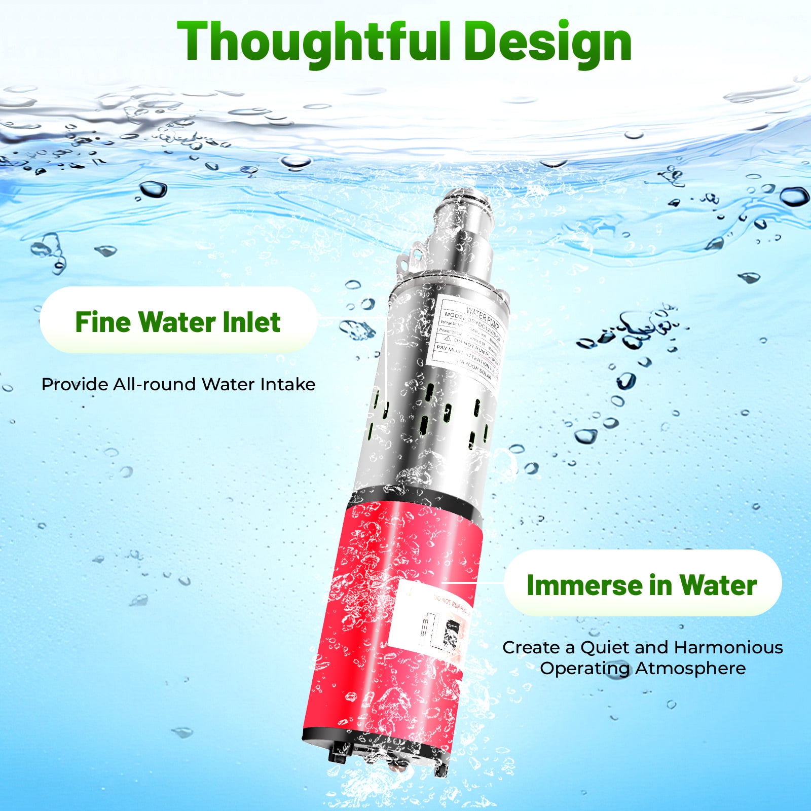 DC 12V Solar Submersible Pump Deep Well Water DC Pump Stainless Steel 1500L/H for Farmland Irrigation