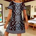 thumbnail image 6 of Gamivast Women Boho Shift Dress Floral Print Tie Neck Short Sleeve Tunic Mini Dress Summer Beach Loose Fit Casual Vacation Party Flowy Sun Dress Wear, 6 of 7