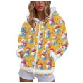 thumbnail image 4 of zaveiop Christmas Full Zip Jackets for Women Furry Fur Trim Santa Hoodies Long Sleeve Graphic Xmas Pullover Candy Cane Print Holiday Winter Sweatshirt with Pocket (Yellow, XL), 4 of 8
