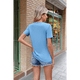 thumbnail image 5 of Blusa Plisada de Cuello Redondo para Mujer, Informal, Holgada, de Corta, Azul , L, 5 of 6