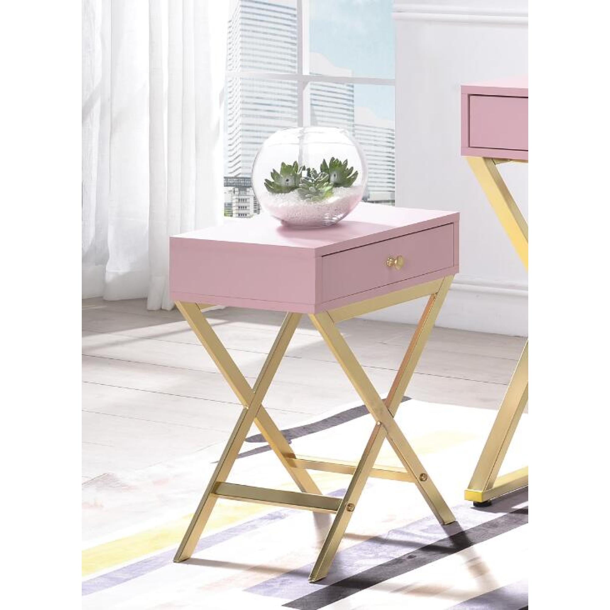 Coleen 16" Pink and Gold Contemporary Side Table with Storage