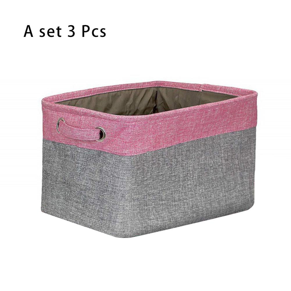 3-Pack Large Storage Baskets Fabric Collapsible Organizer Bin w/ Carry Handles 