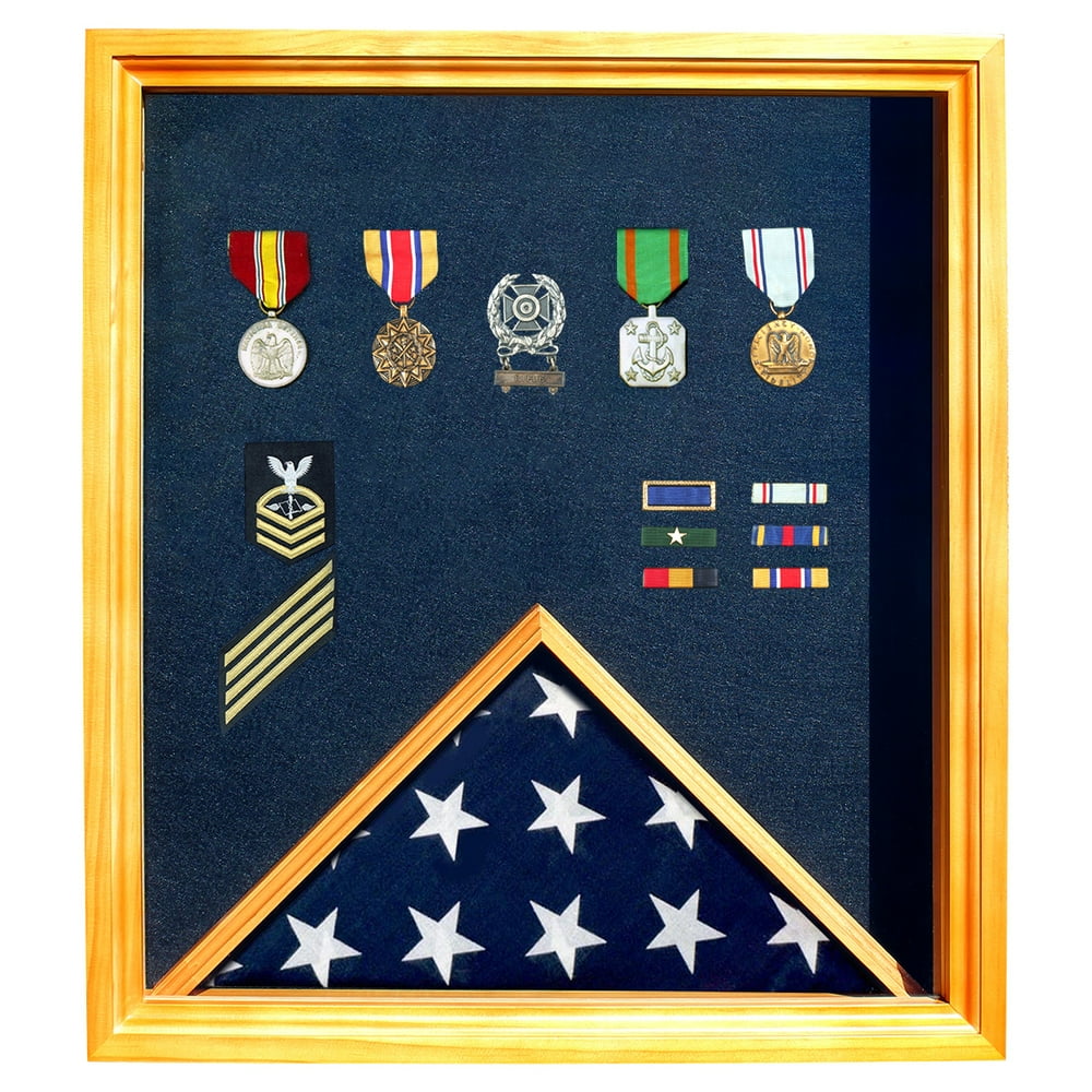 Oak Medal and Flag Display Case