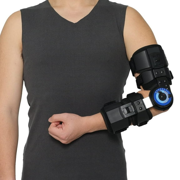 Hinged ROM Elbow Brace, Range of Motion Support Sling Stabilizer for Dislocated Arm, Post Tendon Injury & Surgery Pain Relief Recovery (Left)