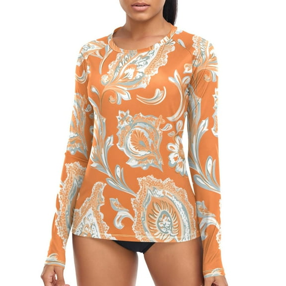 joogoo Womens UPF 50  Rash Guard Art Paisley Floral Long Sleeve UV Protection Sun Shirts Tops S