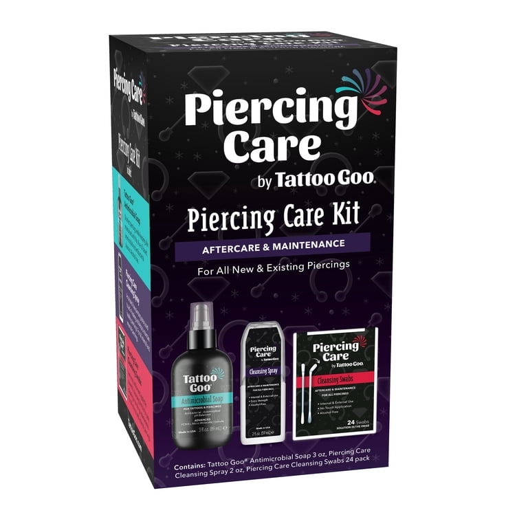 Tattoo Goo Piercing After Care Kit with cleansing swabs and spray and antibacterial soap