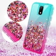 thumbnail image 5 of Cricket Debut/Vision 3/AT&T Calypso 1 & 2 (U318AA/U319AA) Phone Case Liquid Quicksand Glitter Phone Case Cover Full Body Coverage Protection for Girls Women - Teal/Pink, 5 of 5