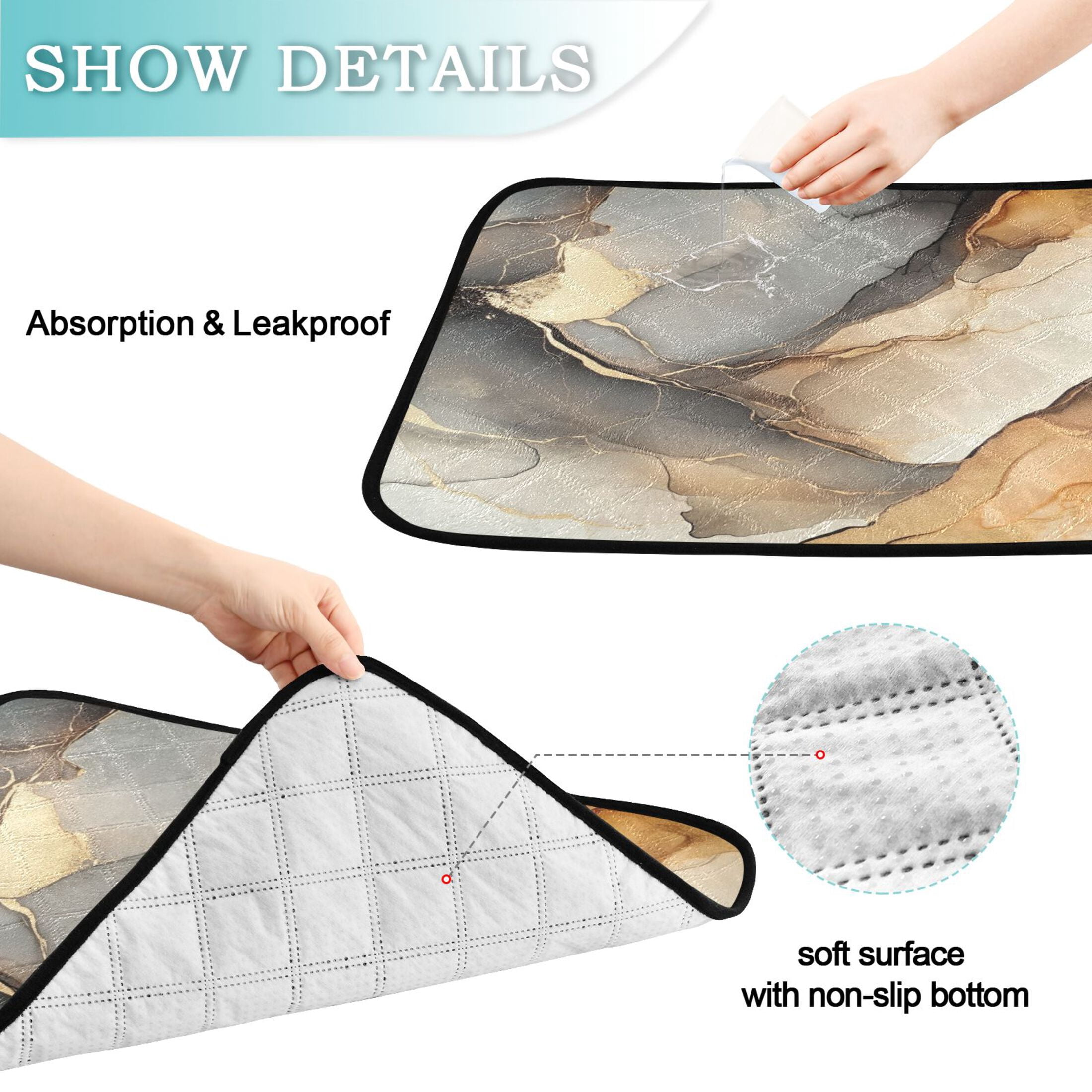 Qxltty Brown Marble Pattern Cat litter Pads Pet Set of 3 Diaper Mats Center Anti-leakage Layer Absorbent Soft and Comfortable