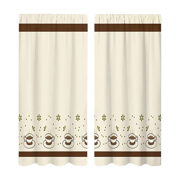 2 Piece Kitchen Curtain,Soft Washable Coffee Cup Floral Print Tiered Design Easy Assembly for Kitchen Dining Room Bathroom Window