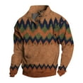 thumbnail image 2 of Men's Flag Print Stand Collar Sweatshirt with 3 Buttons, Outdoor Casual Button Front Pullover for Spring Fall,Brown,L, 2 of 6