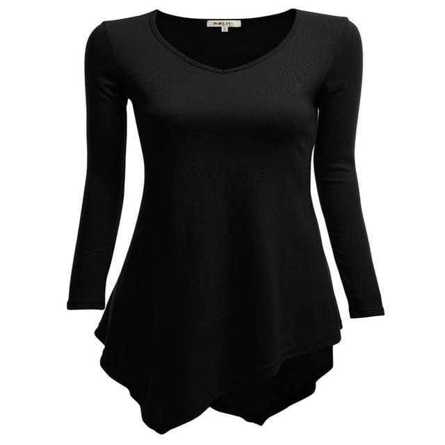 CHOK Tunique Longue à Manches Longues Col en V pour Femmes Robe T-Shirt