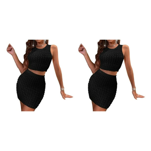 Conjunto de chaleco y minifalda de cintura alta Qarigey negro L 2piezas