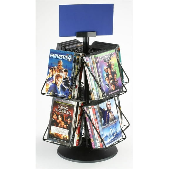 Rotating Display Rack With (8) Pockets For Countertop Use, 22" Inches Tall, Black Wire With Plastic Base And Sign Clip
