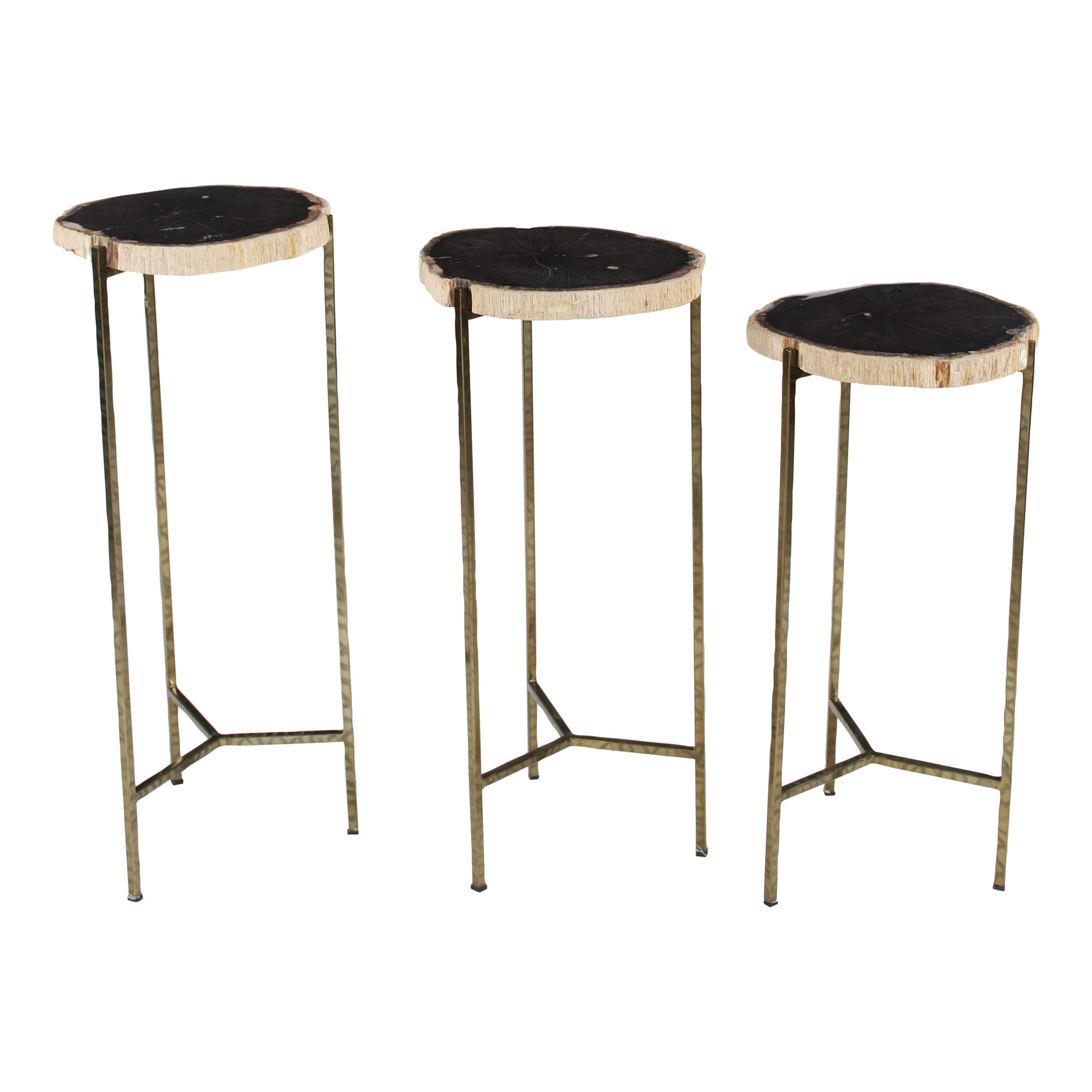 DecMode 12" x 26" Gold Petrified Stone Petrified Wood Accent Table with Gold Base, 3-Pieces