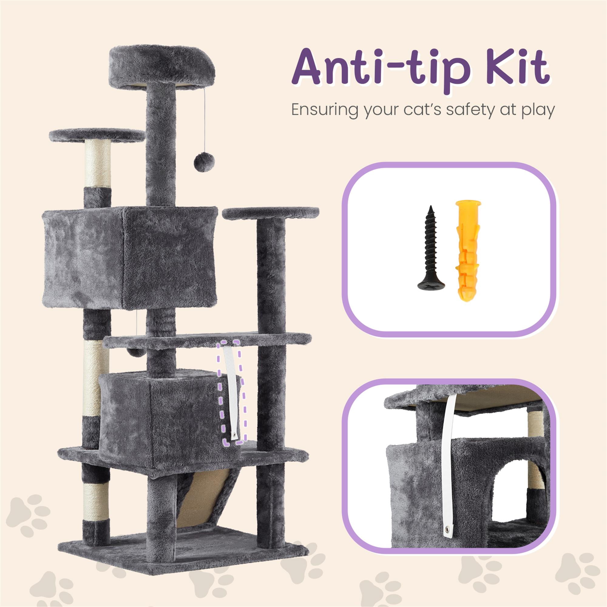 Kadyn 53" Cat Tree Tower with Scratch Post for Kittens, Cat Condo Furniture Pet House Play, Gray