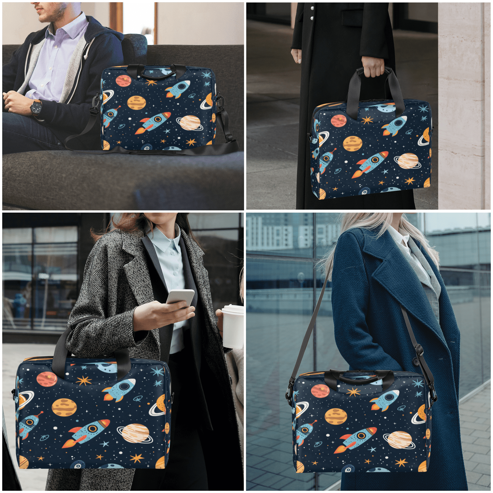 Herdesigns Cute Planet Laptop Bag for Women Men, Computer Case Briefcase Messenger Bags, 15-15.6 inch Laptop Sleeve Shoulder Bag