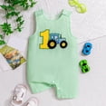 thumbnail image 2 of Staki Newborn Baby Boys Sleeveless Seersucker Romper One Piece Straps Overalls Striped Jumpsuit Summer Smocked Clothes 6-18M,6-12 Months, 2 of 6