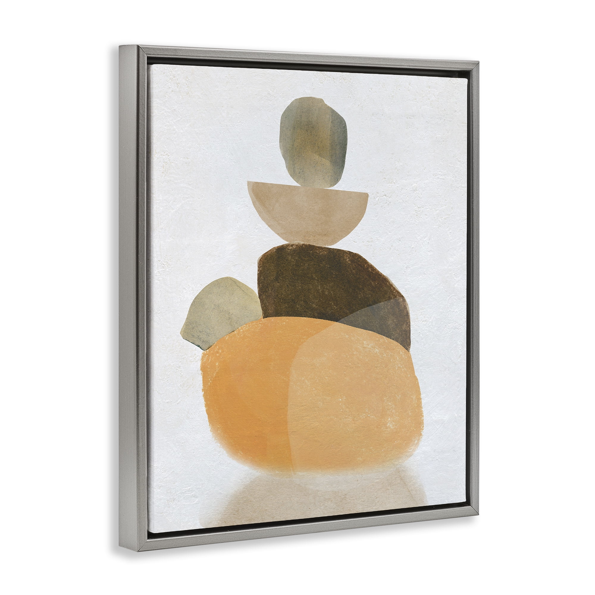 Stupell Industries Stacked Rocks Neutral Tones Abstract Painting Gray Floater Framed Canvas Art Print Wall Art, 25 x 31