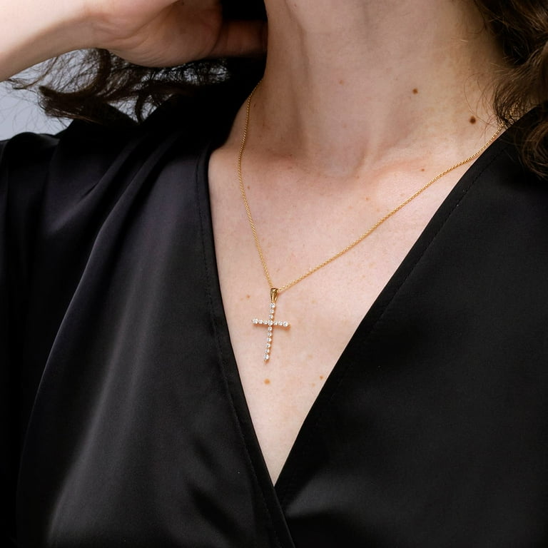 ANGARA Natural Floating Diamond Dotted Cross Pendant in 14K White