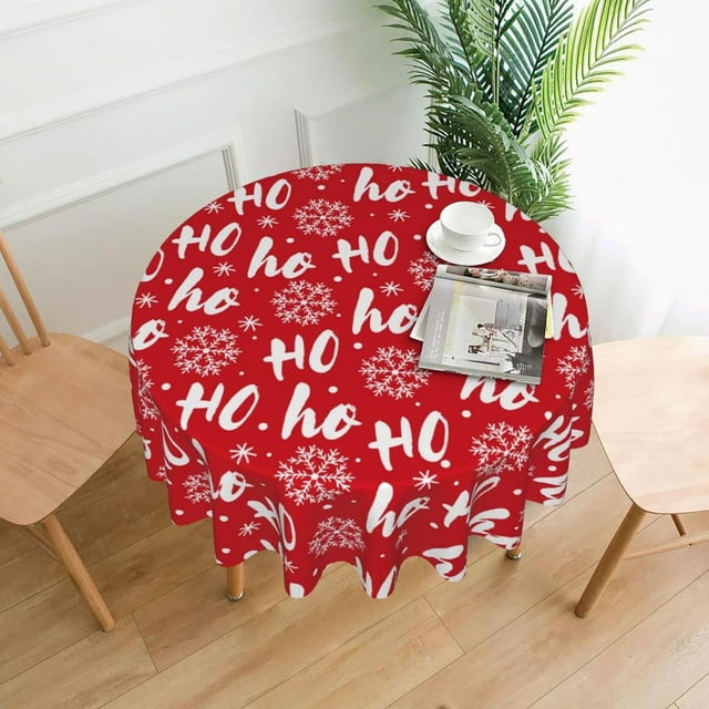 Christmas Snowflake Red Tablecloth Round Table Cover Washable Polyester Table Cloth for Dinner Kitchen Party 60 Inch