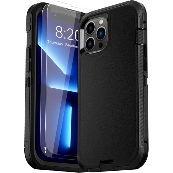 Entronix 3-in-1 Heavy Duty Case Compatible with iPhone 13 Pro Max with 2 Screen Protector, Black