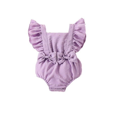 

Qtinghua Newborn Baby Girl Clothes Swiss Dot Bow Ruffled Onesie Purple Infant Romper Cute Summer Coming Home Outfit