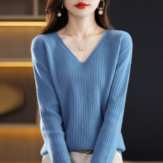 Suéter de mujer, jersey de manga larga, jersey de punto con cuello en V, suéter de moda para mujer, invierno 2022, ropa básica femenina, suéteres sólidos OL