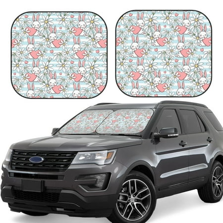 Hirioo Cute Rabbit And Heart for 2PCS Windshield Sun Shade Foldable | Front Windshield Shade for Sun Heat and UV Rays-Large