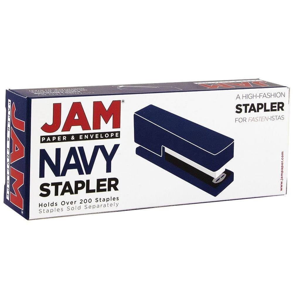 JAM Paper Office & Desk Set, 2/Pack, 1 Navy Blue Stapler & 1 Yellow Staples